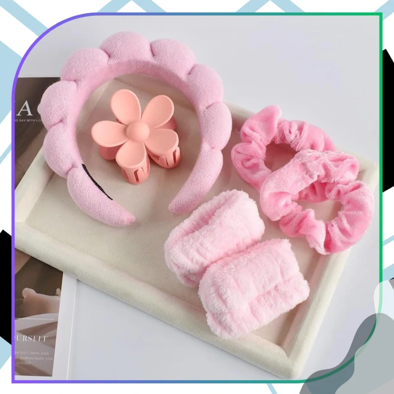 Zestaw akcesoriów do włosów 6 szt opaska gumki spinki różowe6.webp