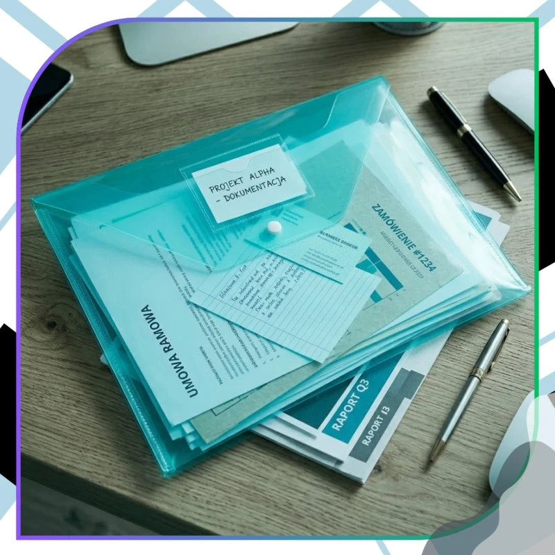 Koperty plastikowe A4 przezroczyste z kieszenią na etykiety 10 szt PVC8.webp