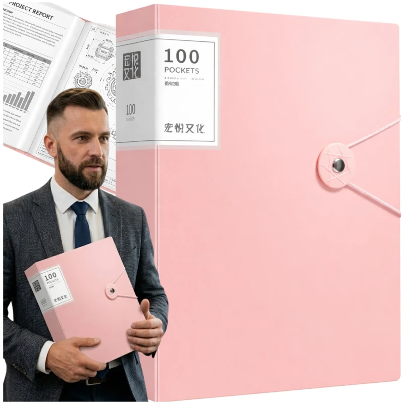 Organizer dokumentów A4 różowy segregator 100 koszulek z gumką2.webp