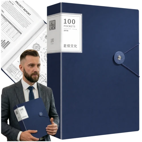 Segregator dokumentów A4 organizer 100 koszulek z gumką granatowy