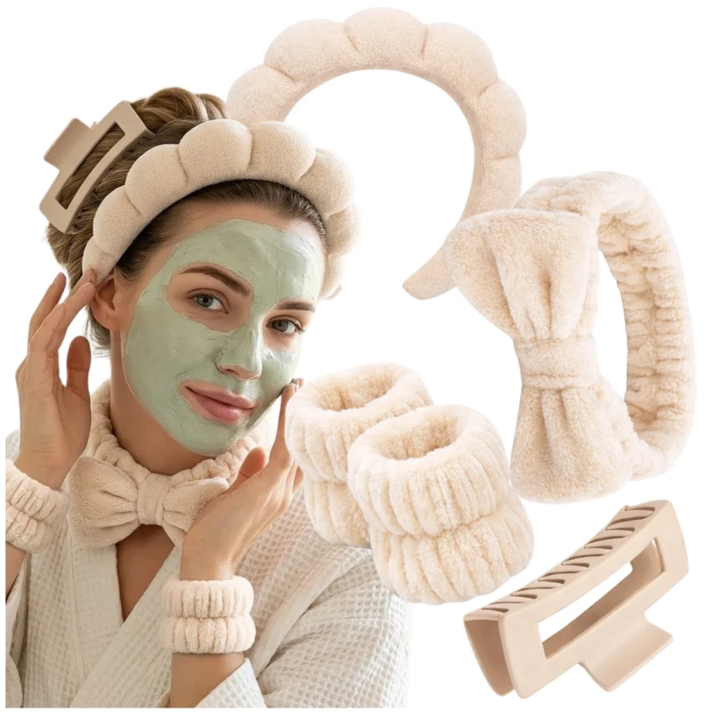 Zestaw 5 sztuk akcesoriów do makijażu klamra opaska gumki pielęgnacja3.webp