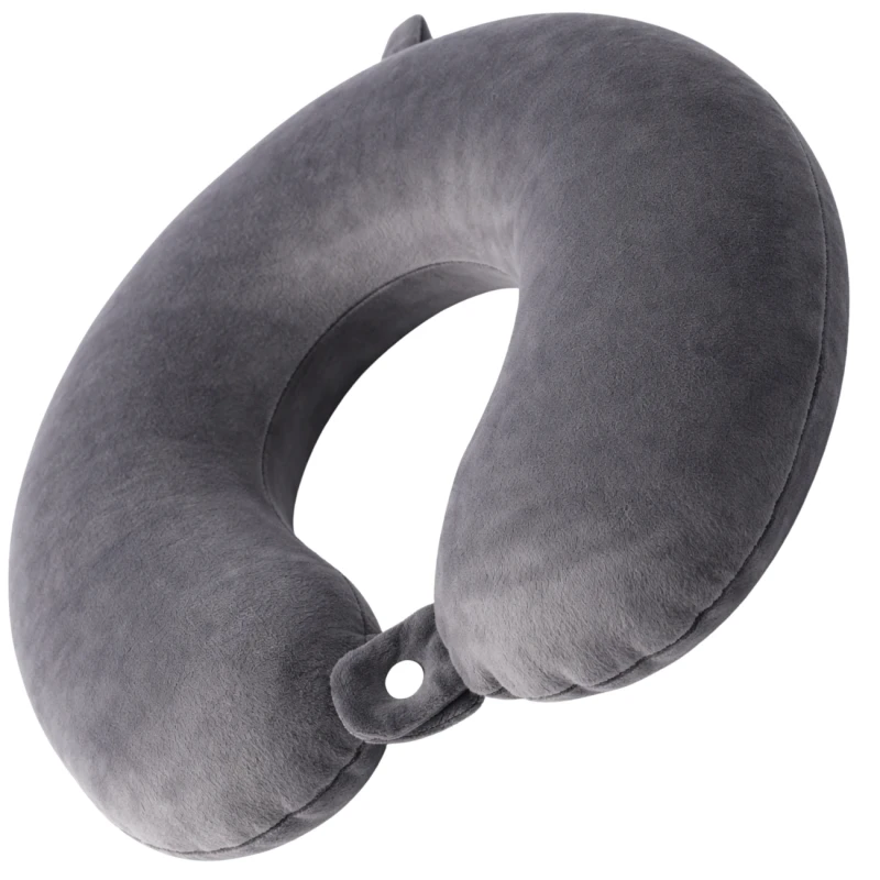 Poduszka podróżna rogal na szyję aksamitna ergonomiczna szara1.webp