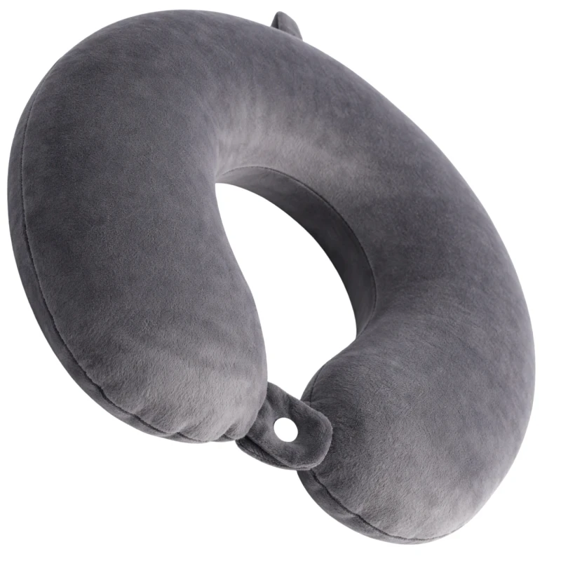 Poduszka podróżna rogal na szyję aksamitna ergonomiczna szara4.webp