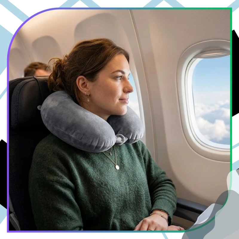 Poduszka podróżna rogal na szyję aksamitna ergonomiczna szara6.webp