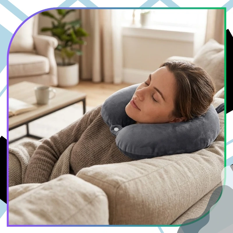 Poduszka podróżna rogal na szyję aksamitna ergonomiczna szara9.webp