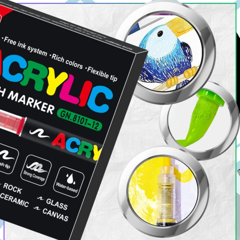 Markery akrylowe pędzelkowe zestaw 12 kolorów malowanie DIY1.webp