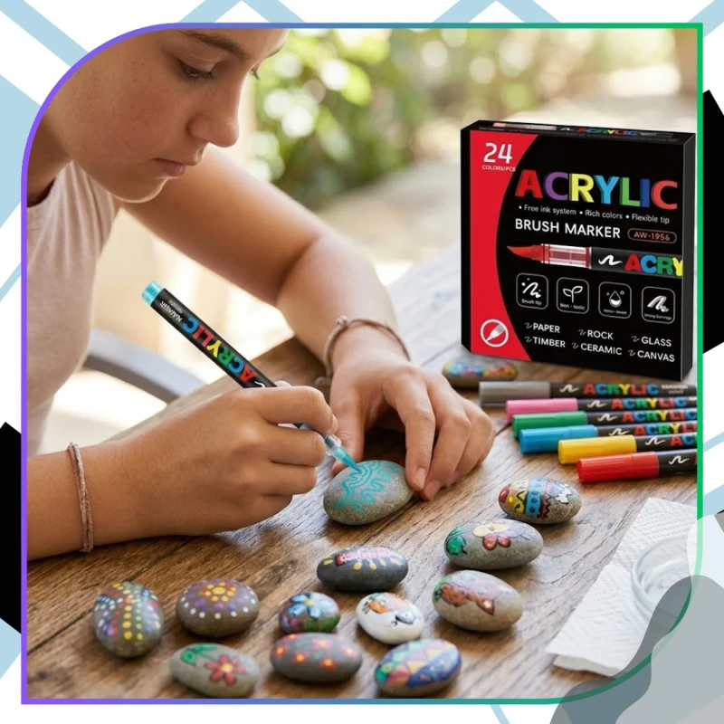 Markery akrylowe 24 kolory pędzelkowe zestaw do malowania DIY10.webp