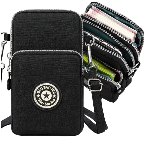 Czarna Torebka na telefon saszetka Samsung Iphone na ramię damska