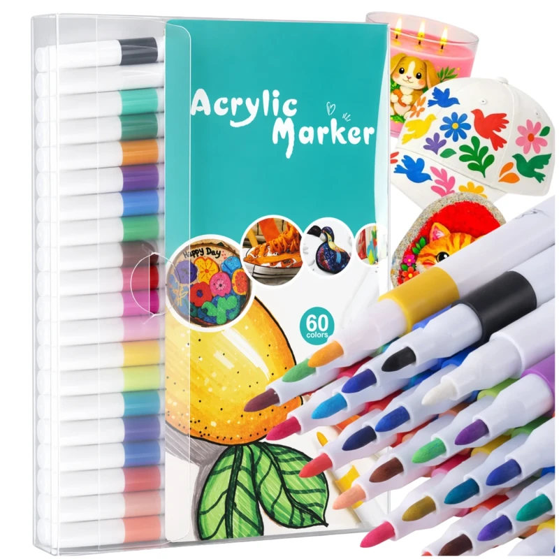 Markery akrylowe 60 kolorów uniwersalne zestaw do malowania 3.webp
