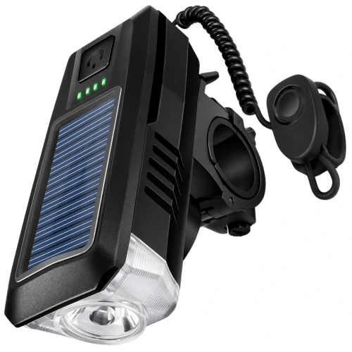 Lampka solarna rowerowa LED z dzwonkiem 120 dB wodoodporna