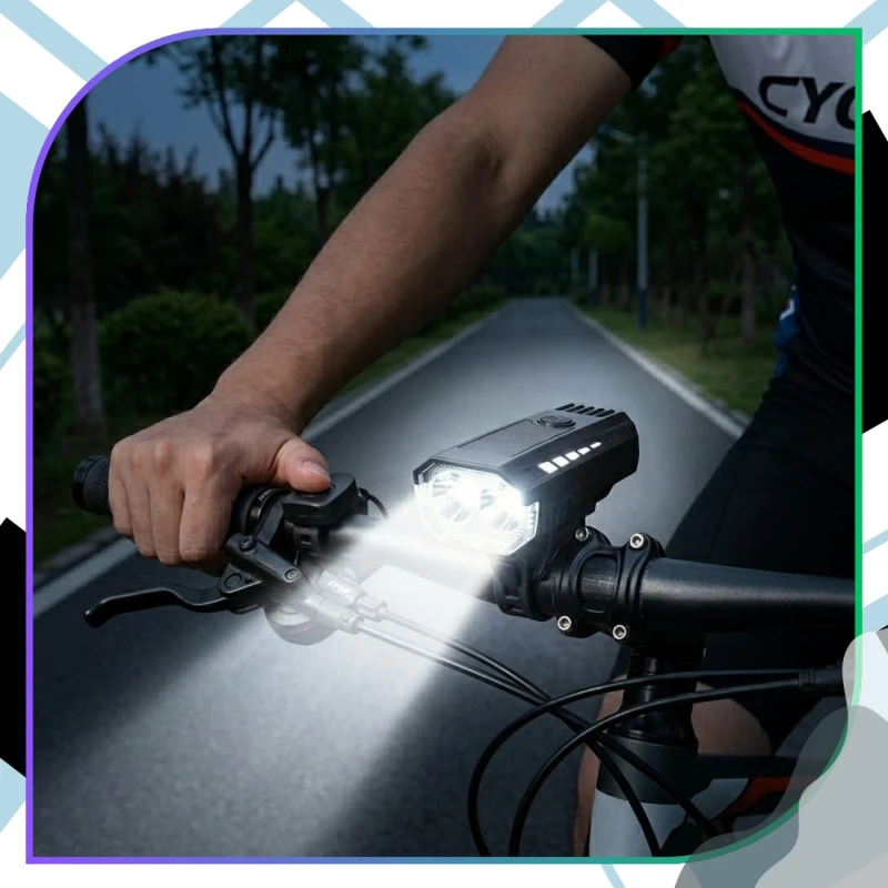 Lampka rowerowa mocna solarna LED + dzwonek 3 tryby światła8.webp