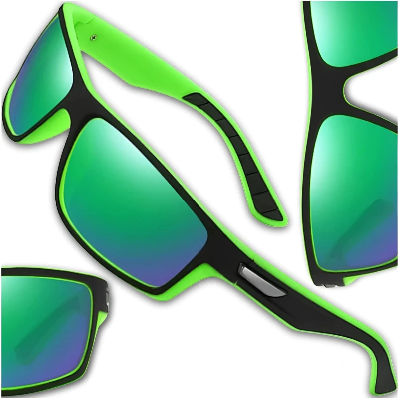 Okulary sportowe lustrzanki zielone polaryzacyjne uniwersalne nerdy unisex 2.webp