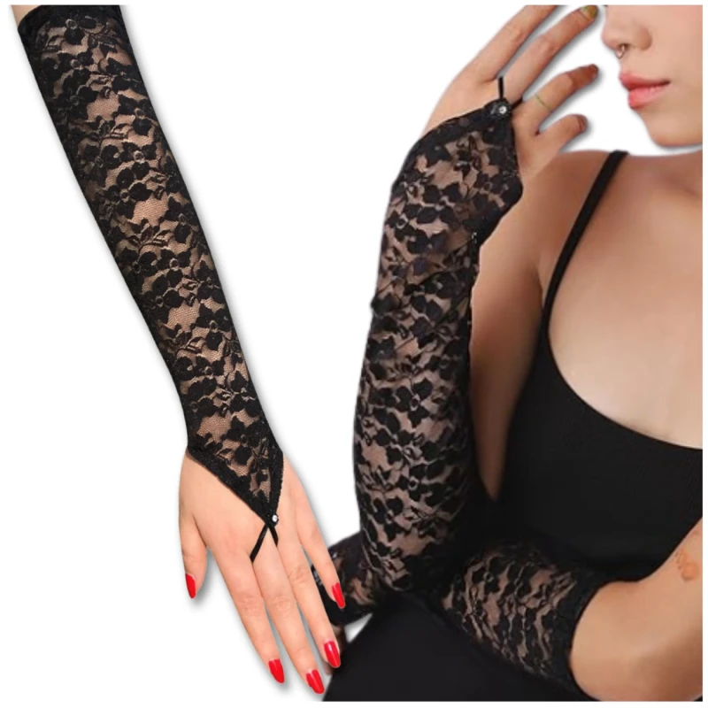 Rękawiczki Koronkowe Długie Czarne Bez Palców Ślubne Eleganckie 50 cm3.webp