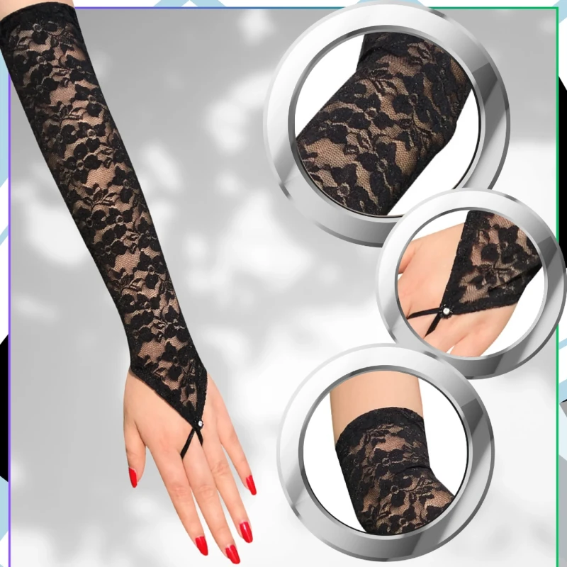 Rękawiczki Koronkowe Długie Czarne Bez Palców Ślubne Eleganckie 50 cm5.webp