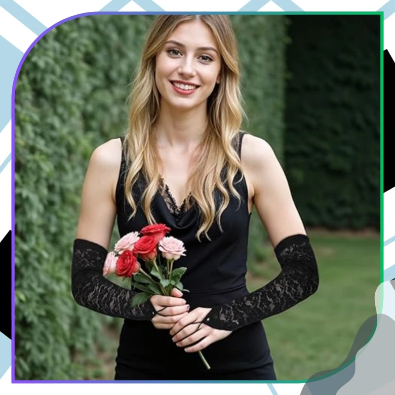Rękawiczki Koronkowe Długie Czarne Bez Palców Ślubne Eleganckie 50 cm7.webp