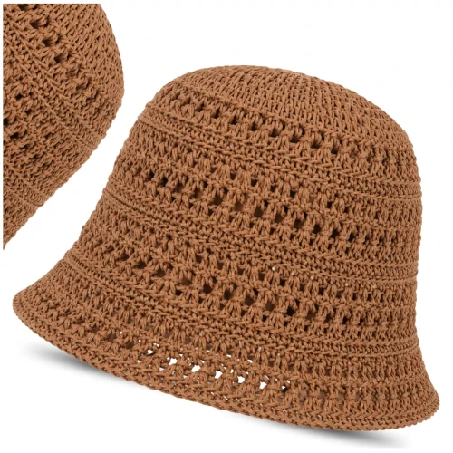 BUCKET HAT RYBACKI plażowy kapelusz ciemny słomiany damski