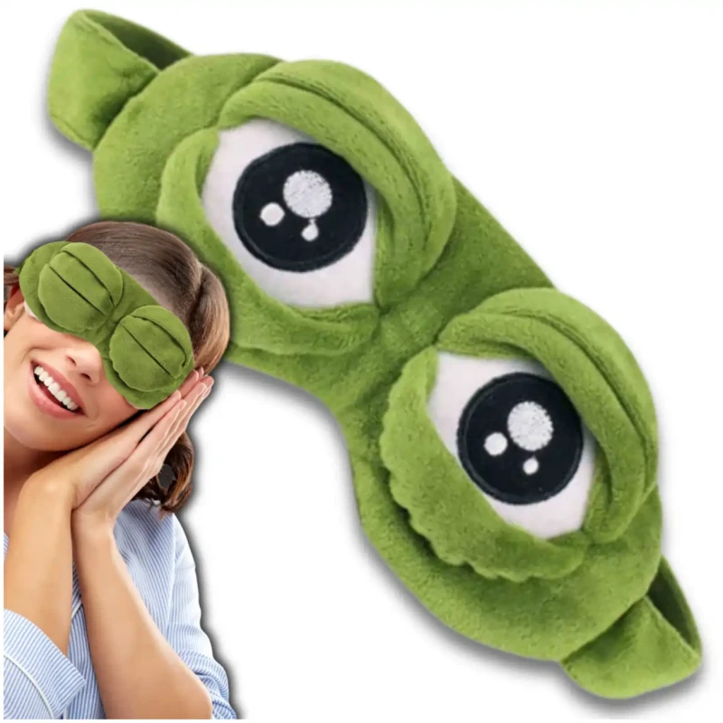 Maska do Spania Zielona Żaba Regulowana Miękka Opaska na Oczy 3D1.webp