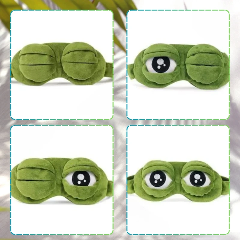Maska do Spania Zielona Żaba Regulowana Miękka Opaska na Oczy 3D5.webp