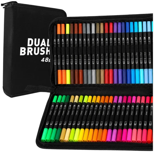 Pisaki Akrylowe w Etui do Rysowania 48 Kolorów Dwustronne 