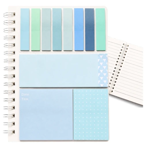 Elegancki Notes Spiralny A6 Z Niebieskimi Indeksującymi Naklejkami 60 Arkuszy
