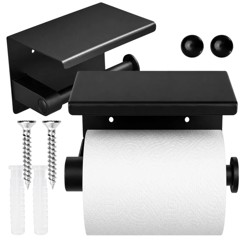 Uchwyt naścienny z półeczką czarny na papier toaletowy loft WC3.webp