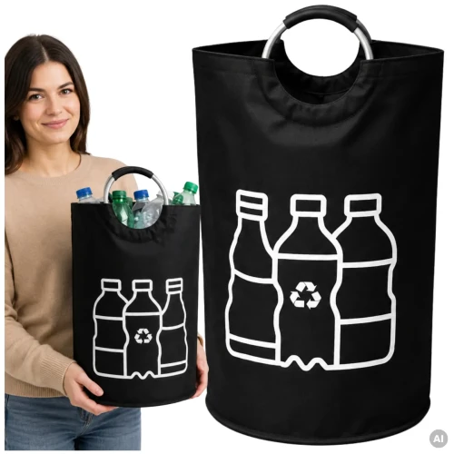 Torba Składany Worek Na Butelki Plastikowe 115L Kosz Z Uchwytami Czarny System Kaucyjny