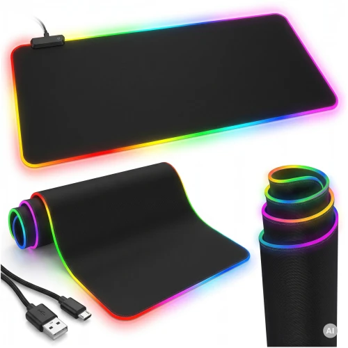 Podkładka gamingowa pod mysz i klawiaturę LED RGB czarna USB