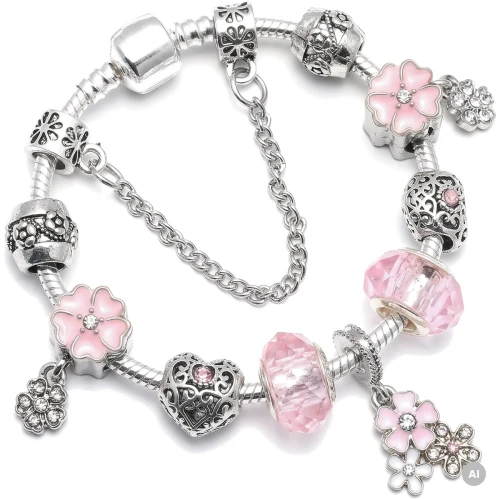 Modułowa Bransoletka charms boho srebrna serce