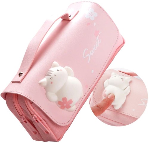 Piórnik szkolny trzykomorowy duży szkoła saszetka kotek