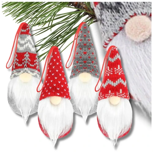 Świąteczny skrzat Mikołaj 15 cm krasnal wiszący zestaw 4 szt