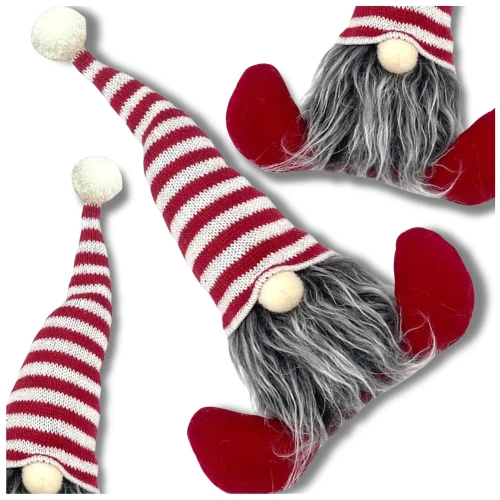 Świąteczny skrzat Mikołaj 28 cm krasnal siedzący czerwony