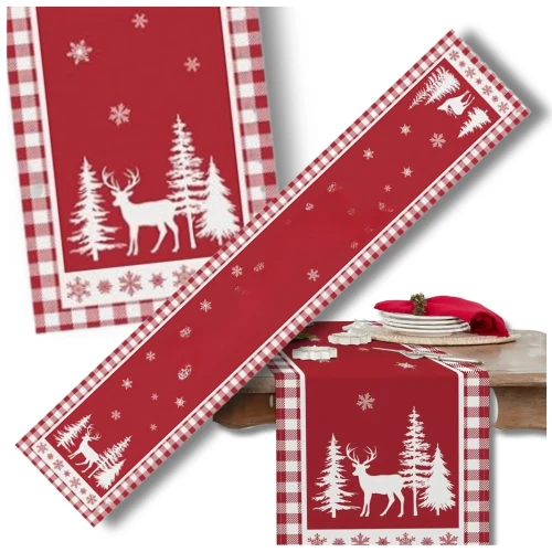 Obrus czerwony bieżnik na stół świąteczny Boże Narodzenie